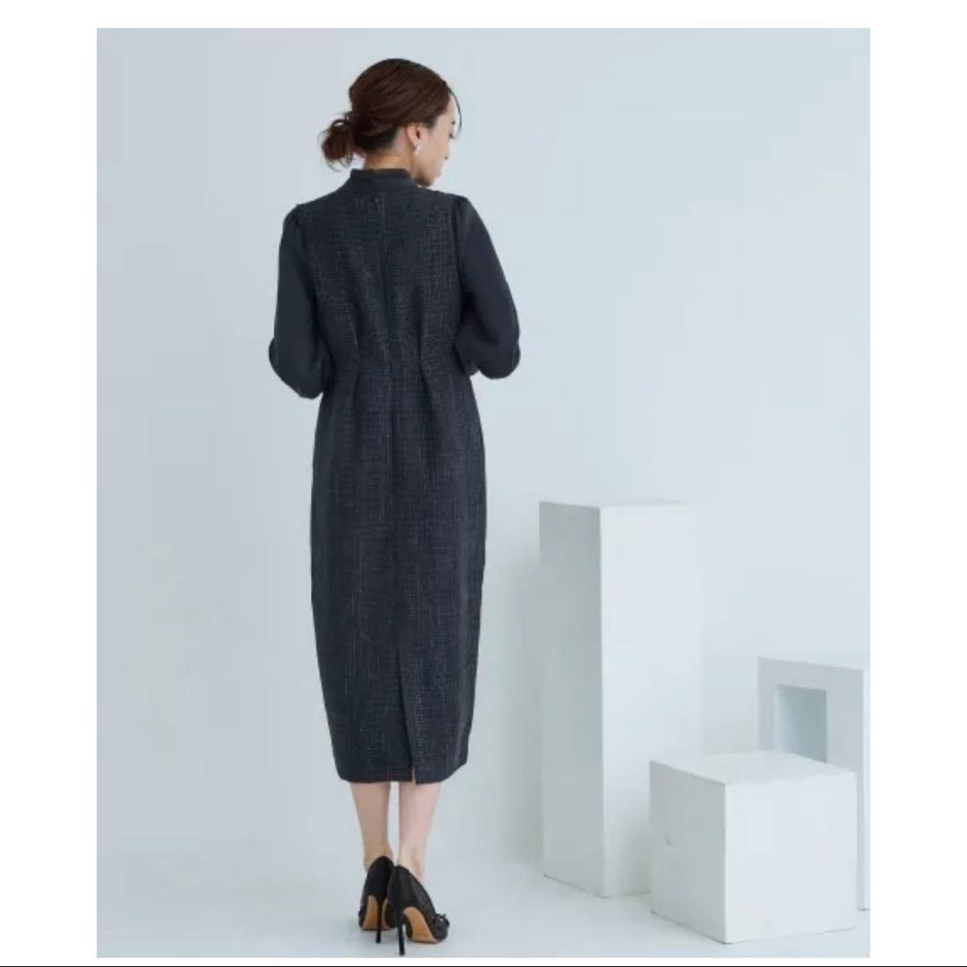 新品 ルイルエブティック ミックスツイードコンビ・ロングナローワンピースドレス