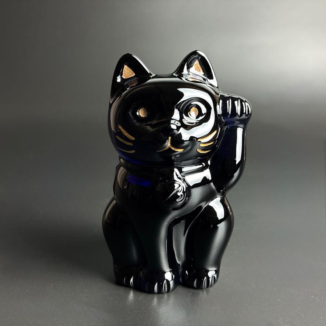 未使用 バカラ まねき猫 クリア ミッドナイト 2個 座布団付き 招き猫 置物