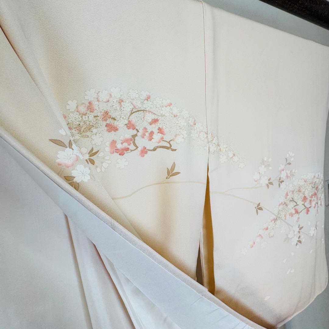 三松　超美品　正絹　袷　訪問着　着物　166裄67.5 桜色　トールサイズ