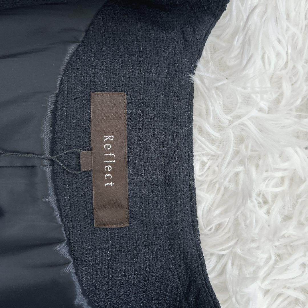 新品タグ付✨リフレクト　ツイードジャケット　ネイビー　9号　ノーカラー　定価4万