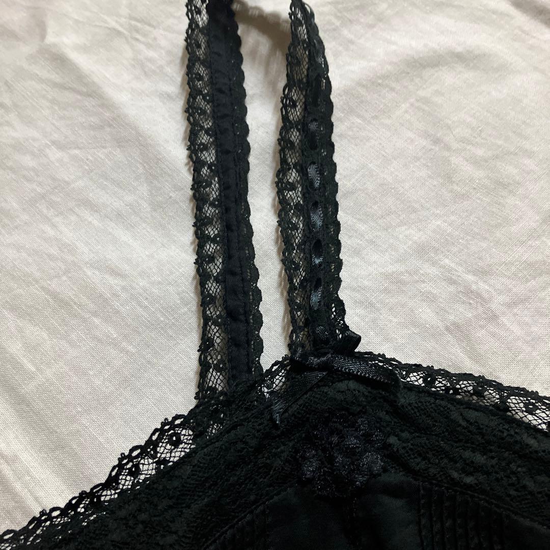 ピンクハウス 未使用品 綿ローン&フランス製?!レース黒生地キャミソール