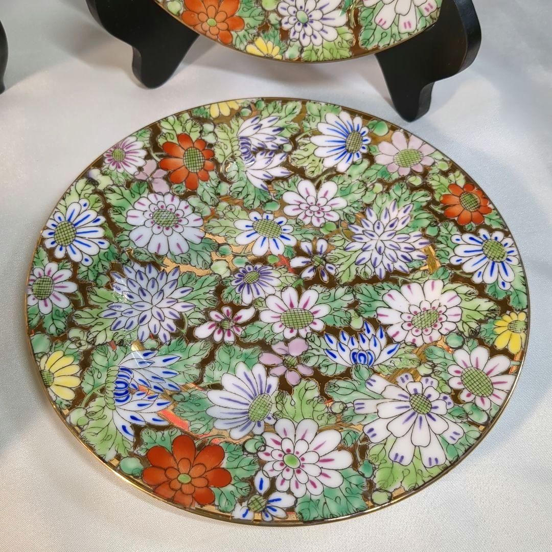 中国　大清乾隆年製　金彩花詰　大皿１枚　中皿６枚　ポット１個　骨董　アンティーク