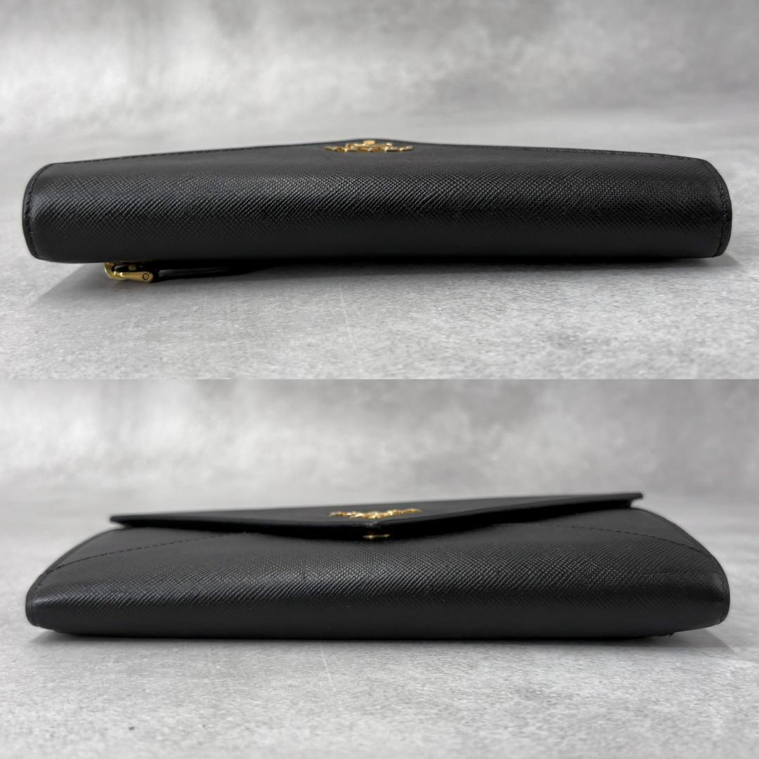 プラダ 長財布 メタルロゴ サフィアーノレザー パスケース付き 黒 レター型