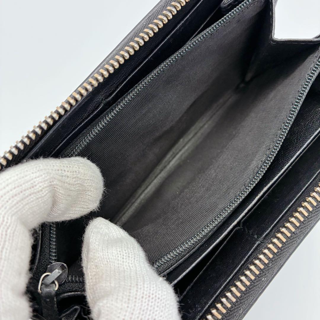 GUCCI グッチ スーキー ラウンドファスナー 長財布 シマレザー ブラック