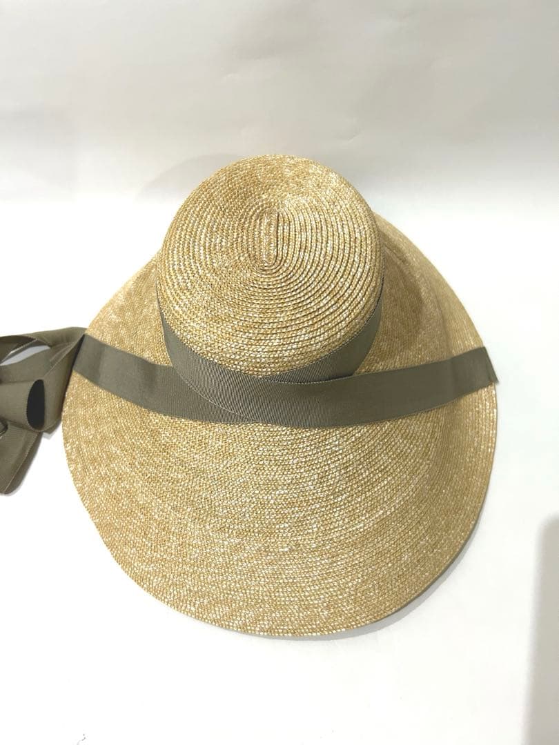 KIKONO Emmaグリーンベージュリボン　麦わら帽子