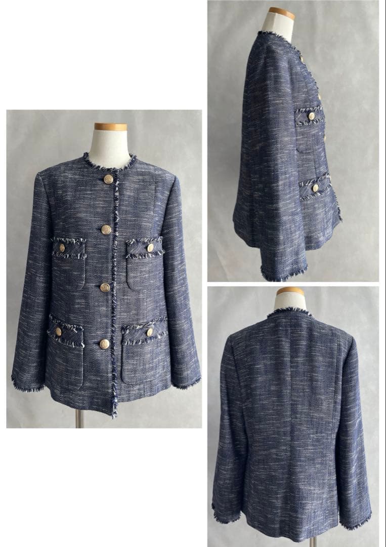 美品✨アルアバイル　23SS ツイード コート　ML サイズ2 ネイビー系