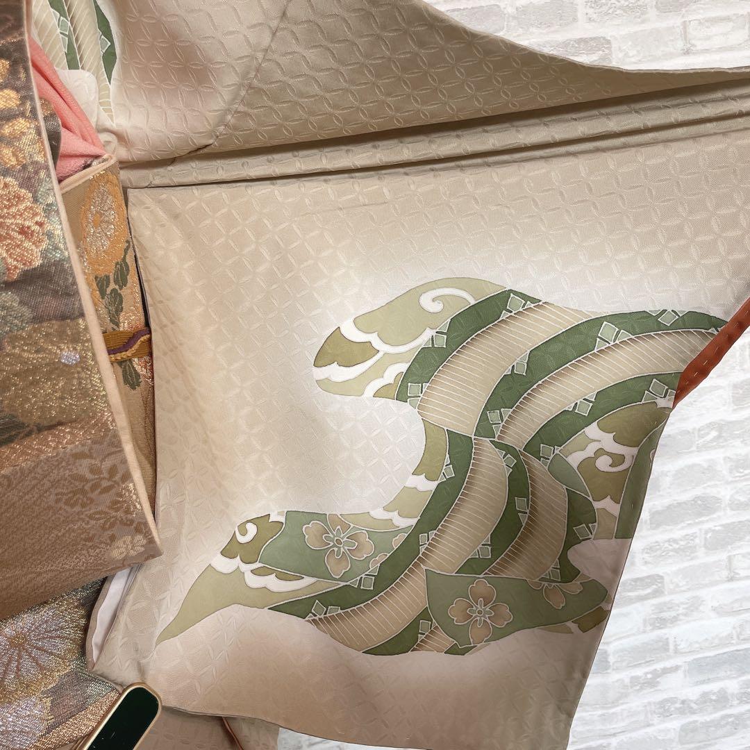 訪問着　フルセット　熨斗　そよ風　手刺繍　地紋　七宝　着物　I8