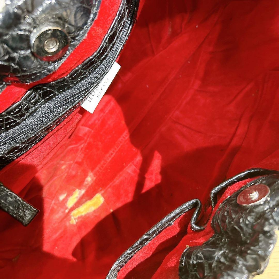 ★JRA認定 リアルクロコダイル マットクロコ ハンドバッグ センター取り 鰐革