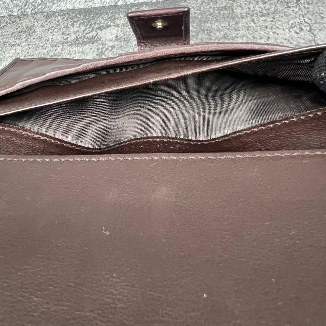 GUCCI GGシマ レザー リボン 二つ折り長財布 ブラウン Wホック