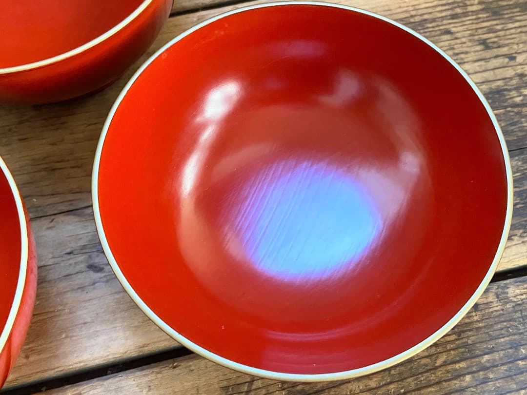 いろはにほへと 輪島塗 金縁 煮物椀 5客 / 朱漆 漆器椀 懐石椀