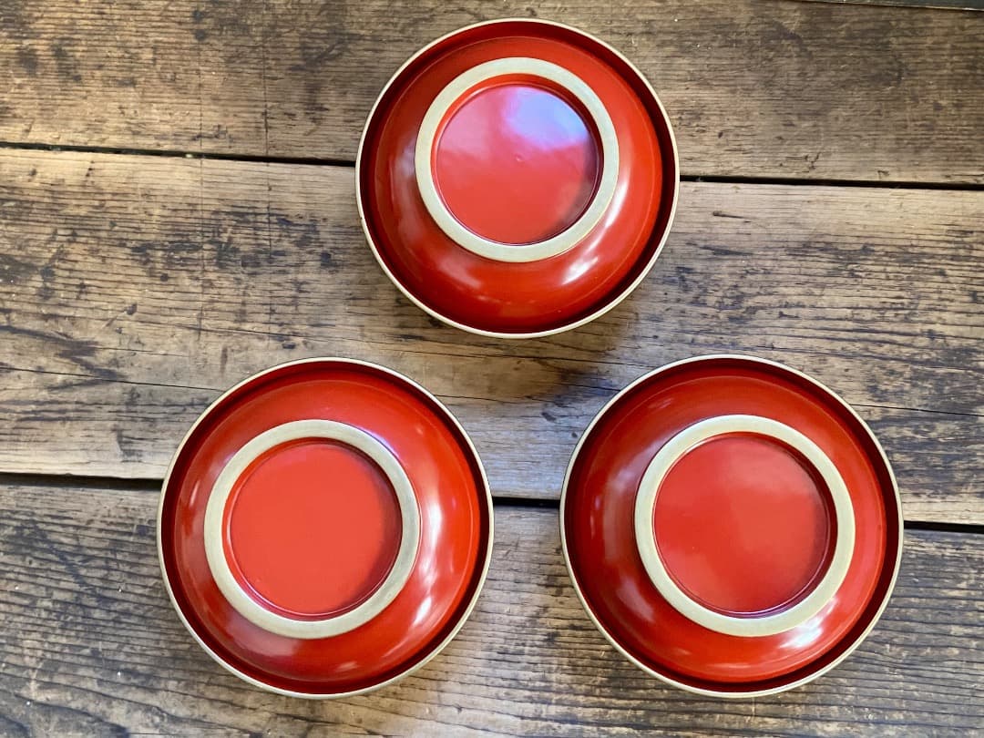 いろはにほへと 輪島塗 金縁 煮物椀 5客 / 朱漆 漆器椀 懐石椀