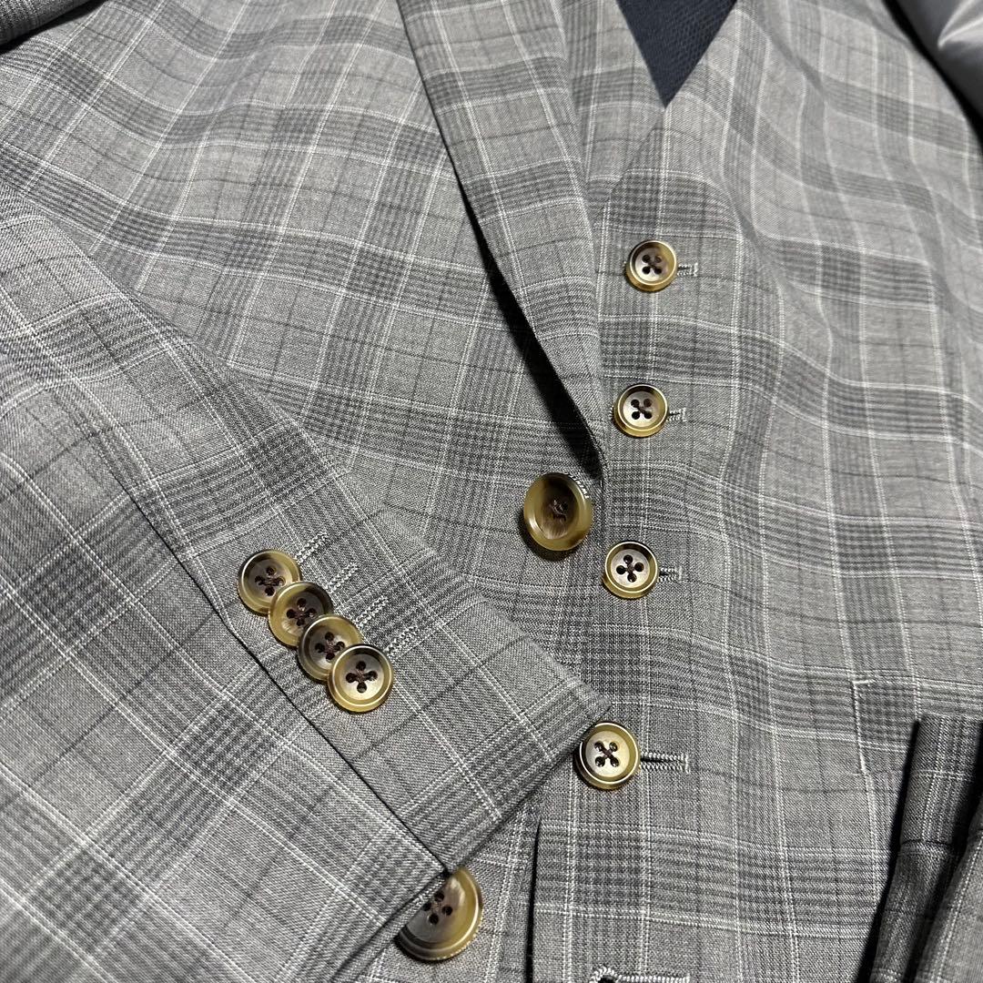 美品　24/7 3ピーススーツ　チェック　グレー　リバーシブルベスト　AB4