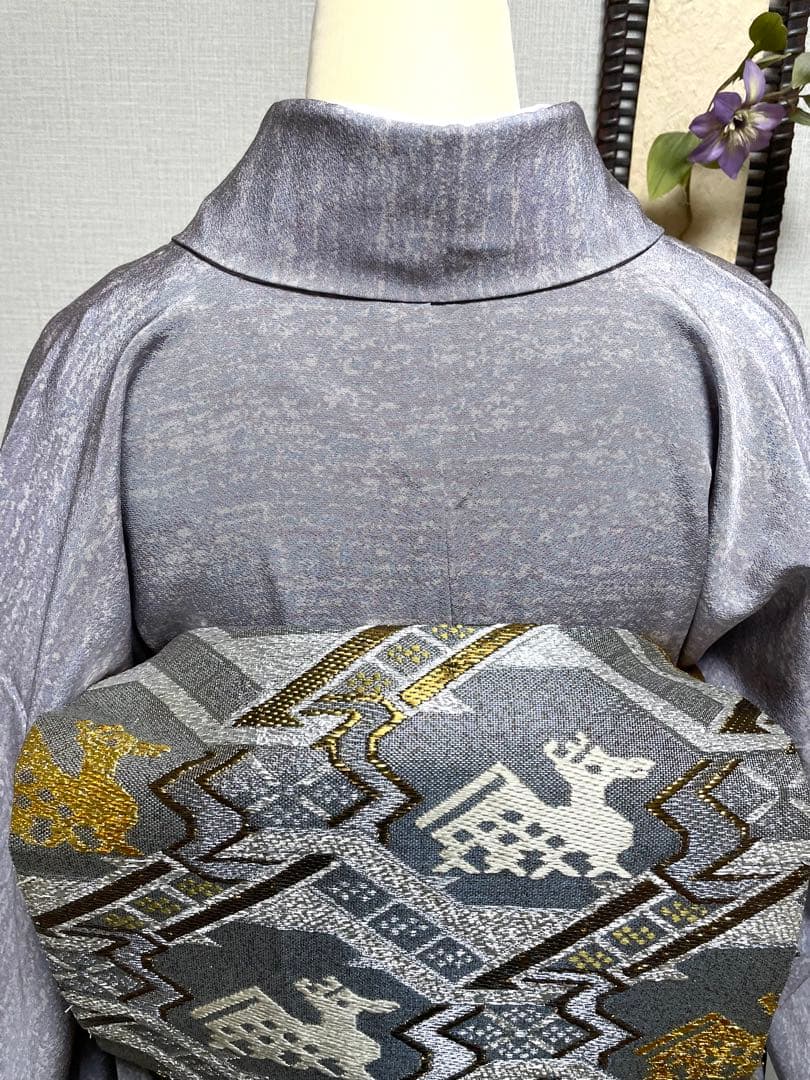 ♦️ 逸品　正絹　有職文様　有栖川鹿文　二重太鼓の作り帯