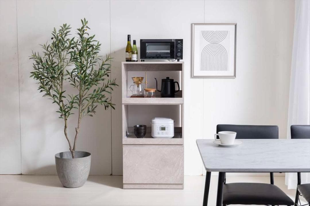 【送料無料】レンジ台 キッチン収納 ラック コンセント付き ストーン調