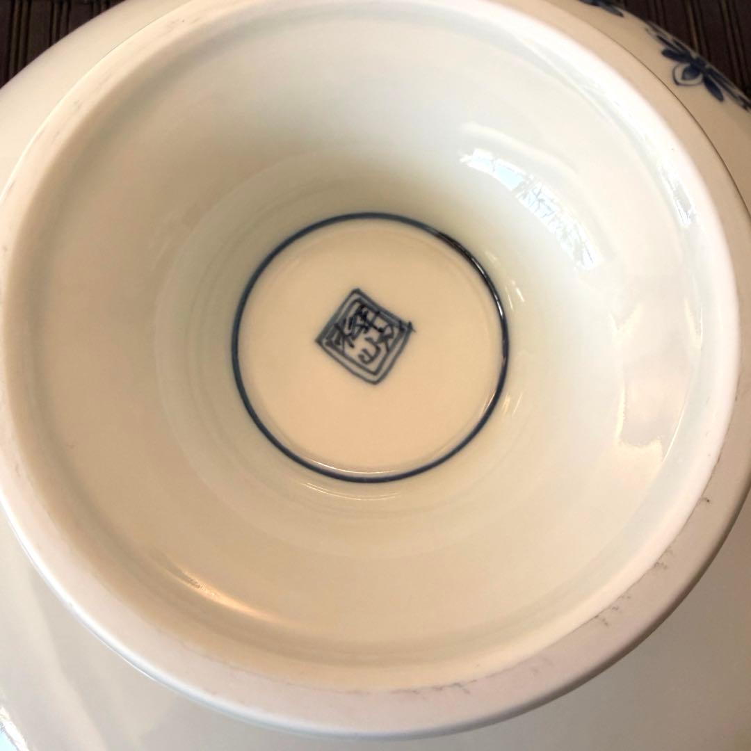 【未使用品】【三川内焼】平戸松山窯 染付花鳥 高台鉢 高台皿 足付き皿コンポート