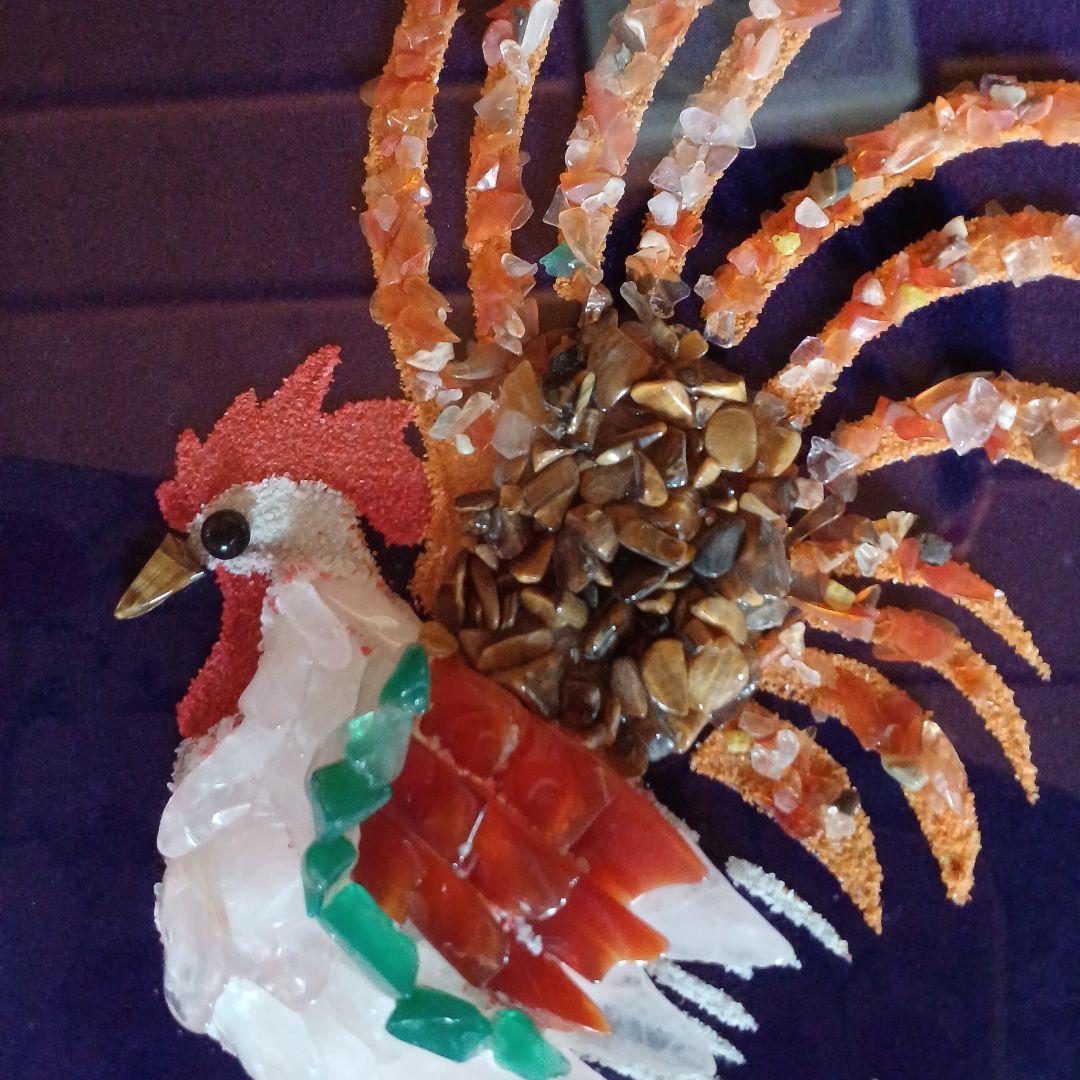 貴石画　めのう細工額　矮鶏(チャボ)　工芸額