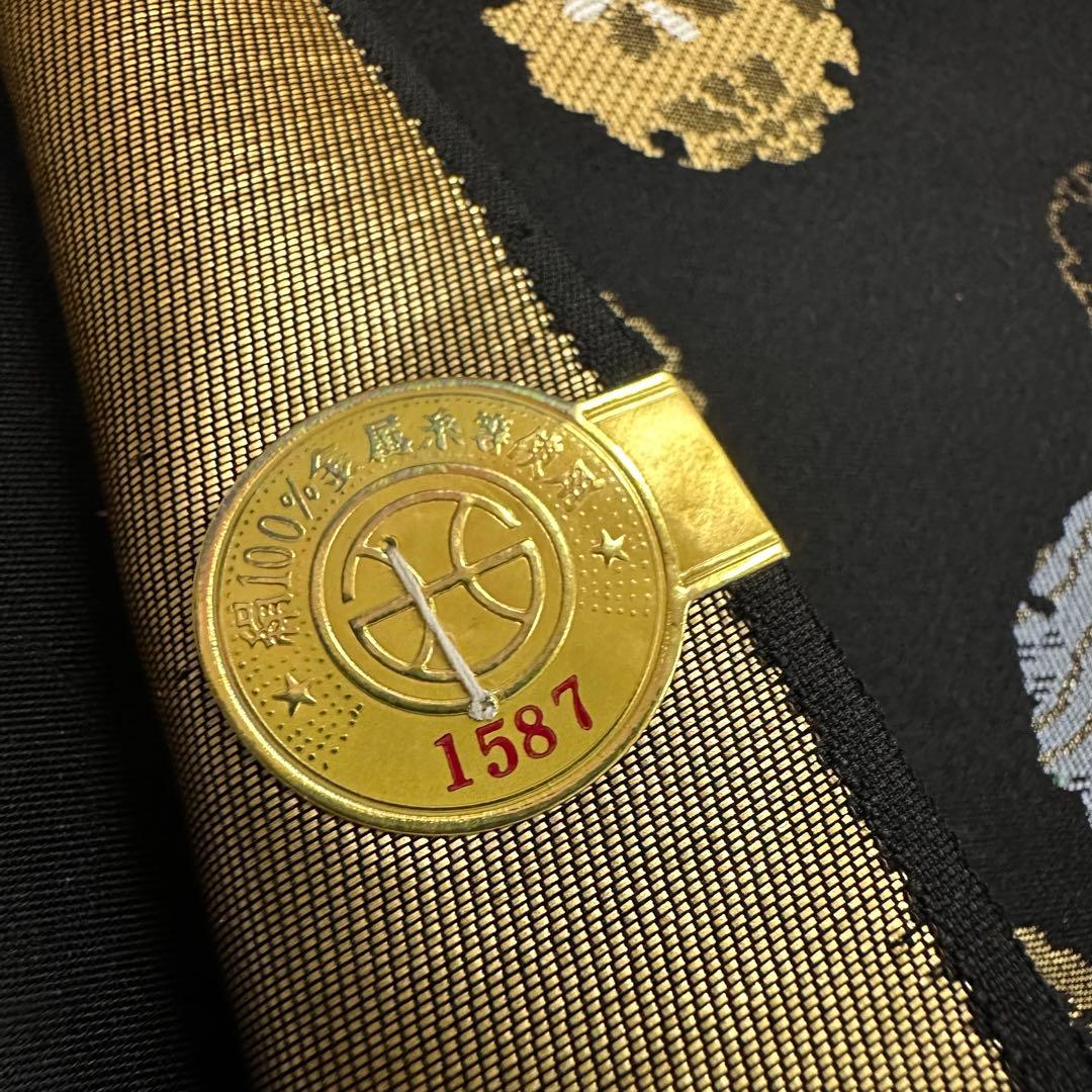 新品 正絹 九寸帯 名古屋帯 西陣 新装大橋 黒地 雪輪 未仕立て品 2717