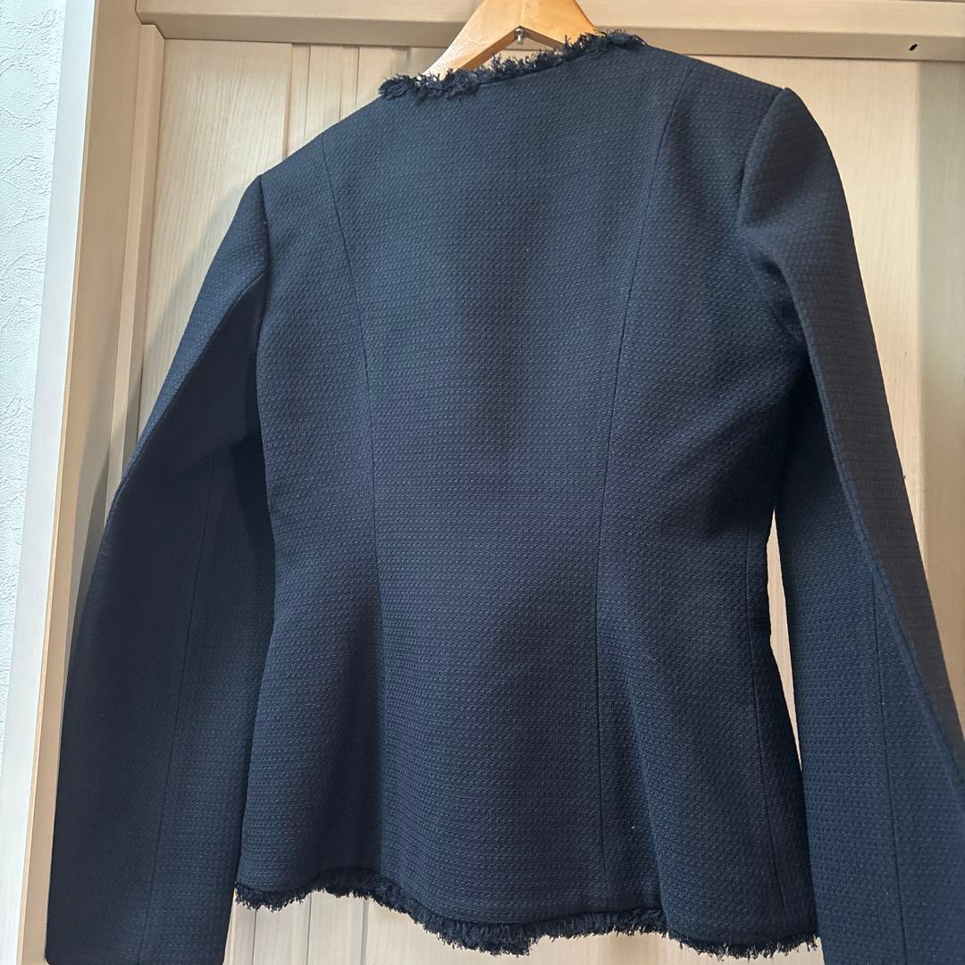 完売　アニュアンス　ツイードノーカラーフォルムジャケット　ネイビー