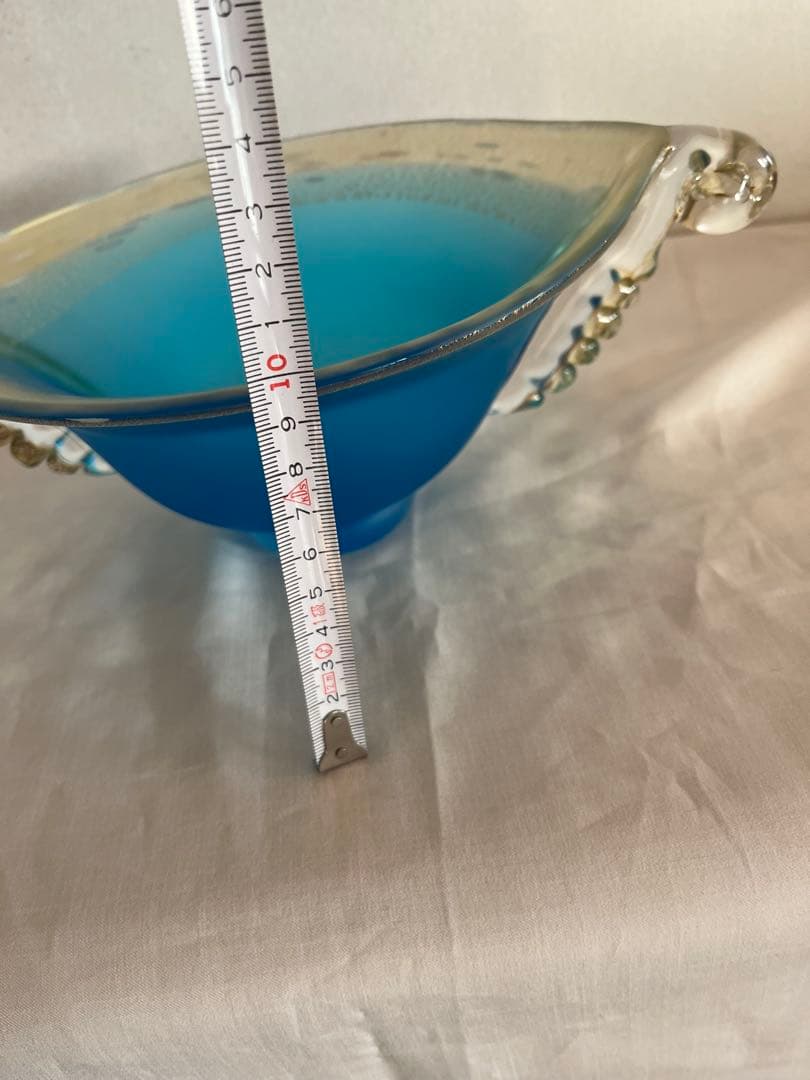 き*ば様 ガラス工芸 黒木国昭 金彩 オーシャンブルー 花器 鉢 器 硝子【CK