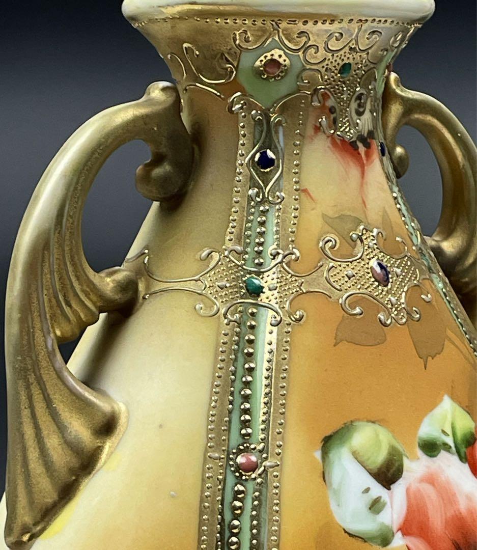 【美品】オールドノリタケ アールヌーボー ポピー紋花瓶 ジュエル ジュール