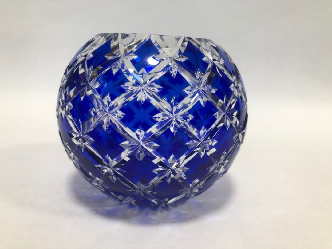 江戸切子丸型花瓶　クリスタル一輪挿し　ボヘミア小鉢　3点セット