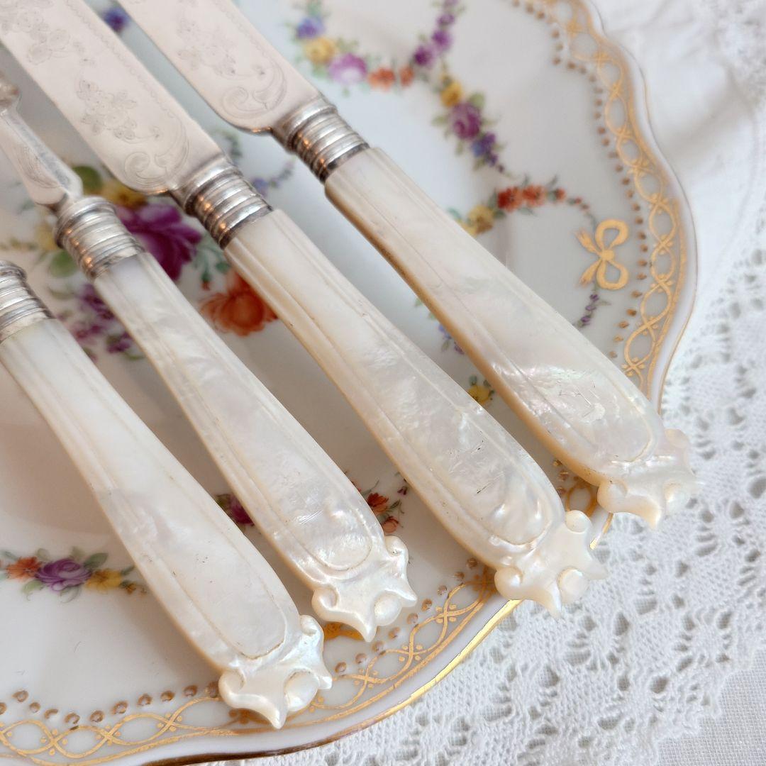 白蝶貝カトラリーセット　マザーオブパール　アンティーク　ナイフ　フォーク