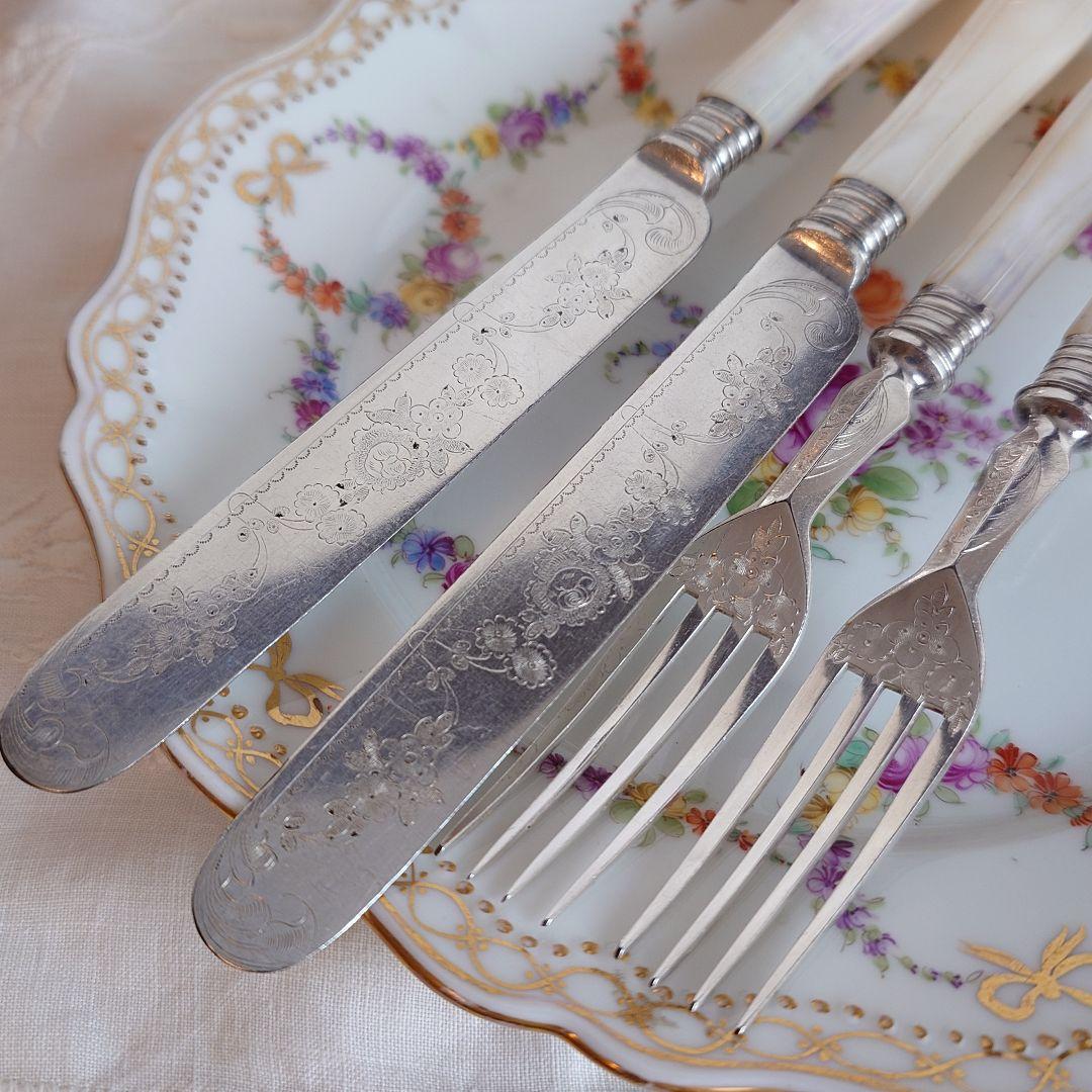 白蝶貝カトラリーセット　マザーオブパール　アンティーク　ナイフ　フォーク