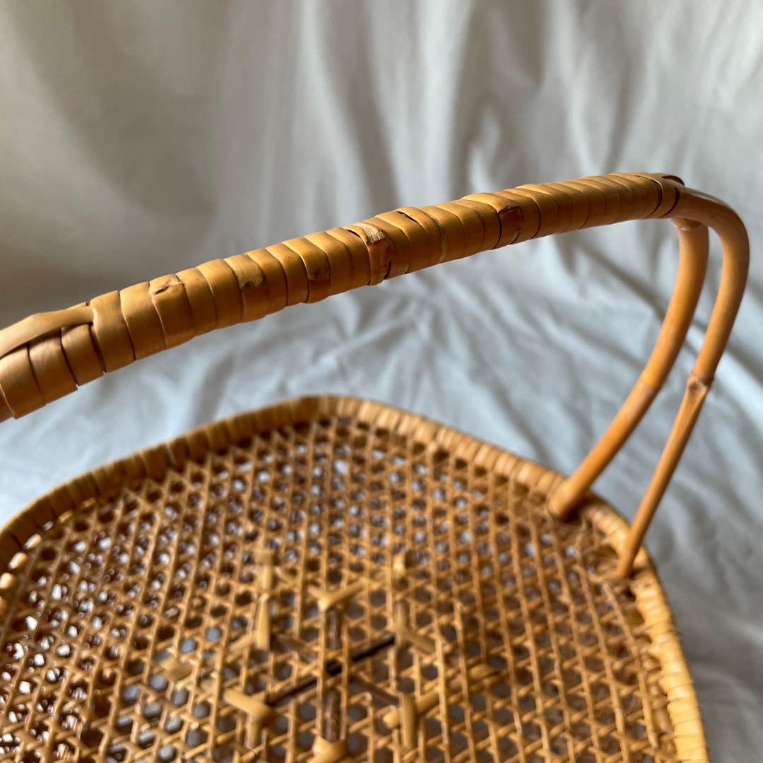 竹かご　竹細工　持ち手つき　蓋つき　古道具