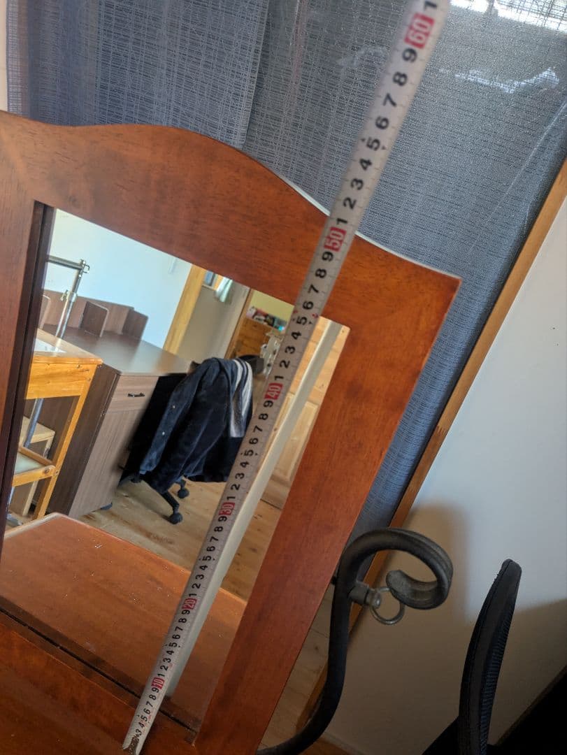 【引取り限定】木製アイアン脚ドレッサー・鏡台と椅子