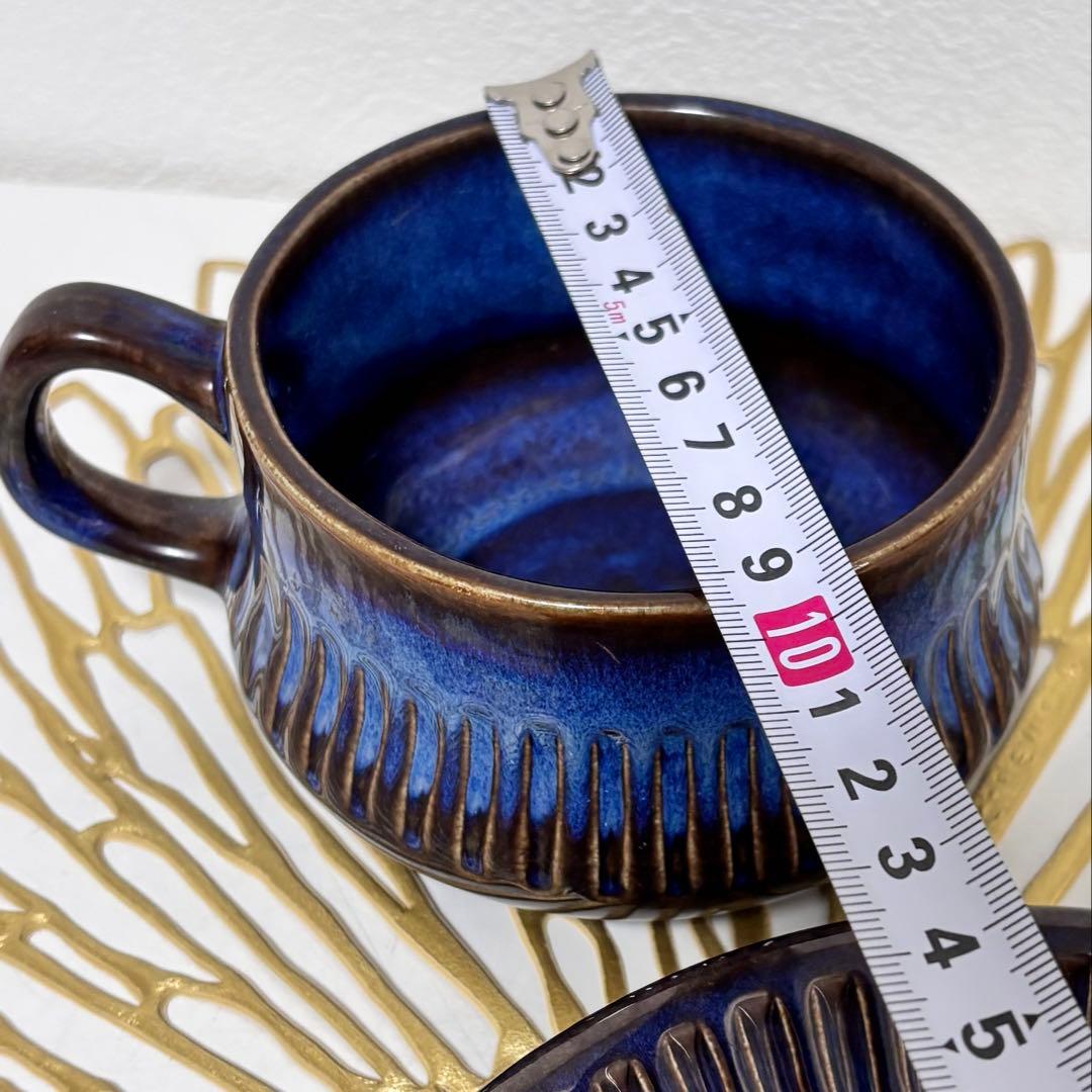 ゲフレ　コスモス　濃紺の食器セット 4点（皿3枚、カップandソーサ1セット）