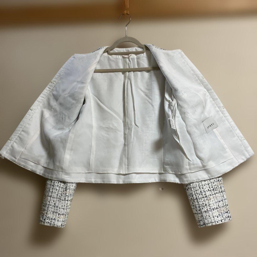 ☆美品[ANAYI ]ミックスツィードノーカラー　ジャケット　サイズ38