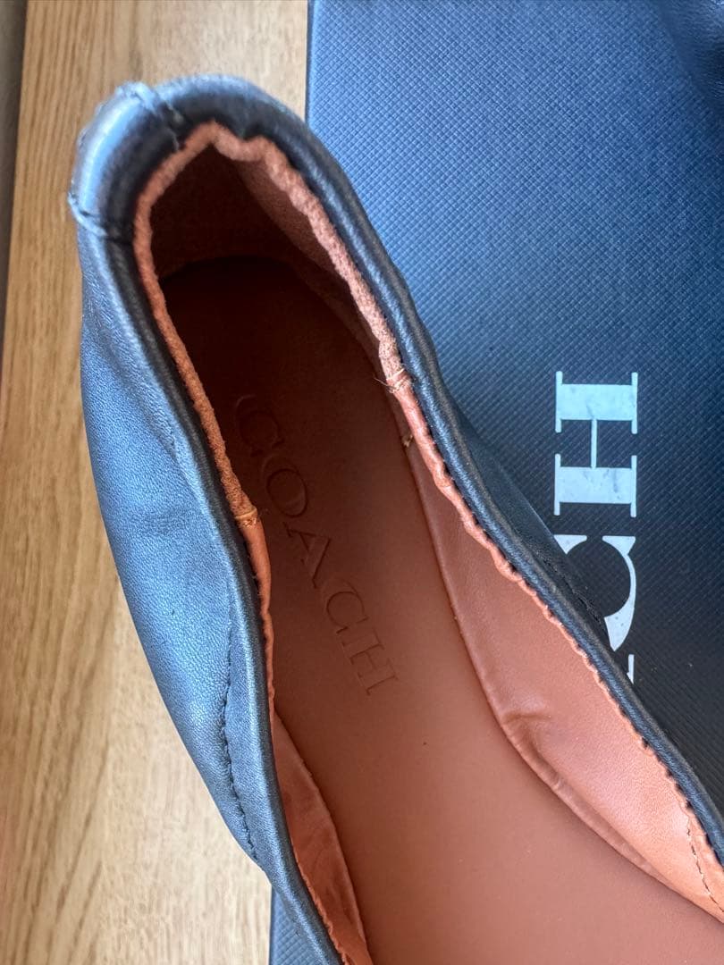 未使用/COACH/フラットシューズ/箱入/ブラックレザー/FG2944