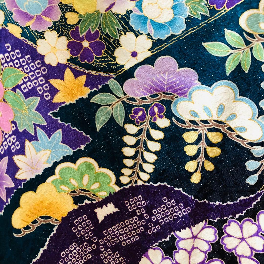 振袖正絹フルセット‼️豪華絢爛深緑×水色ラメキッラキラ⭐︎花々金彩刺繍⭐︎新品豪華袋帯