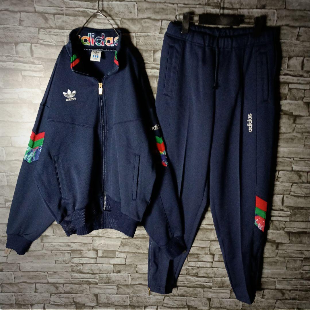 美品80ｓ90ｓ☆デサントアディダスジャージセットアップ 刺繍ロゴ 3ライン