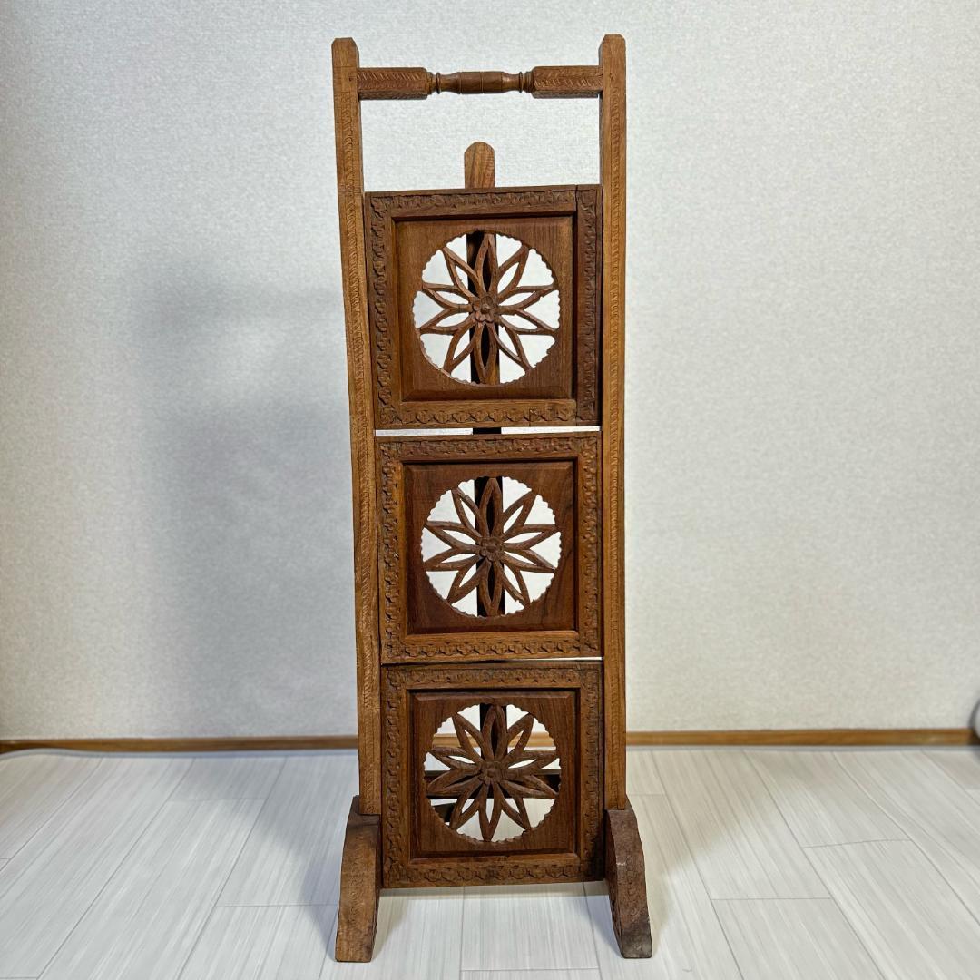 ケーキスタンド　木製　3段　アンティーク　昭和レトロ　サイドテーブル　飾り棚