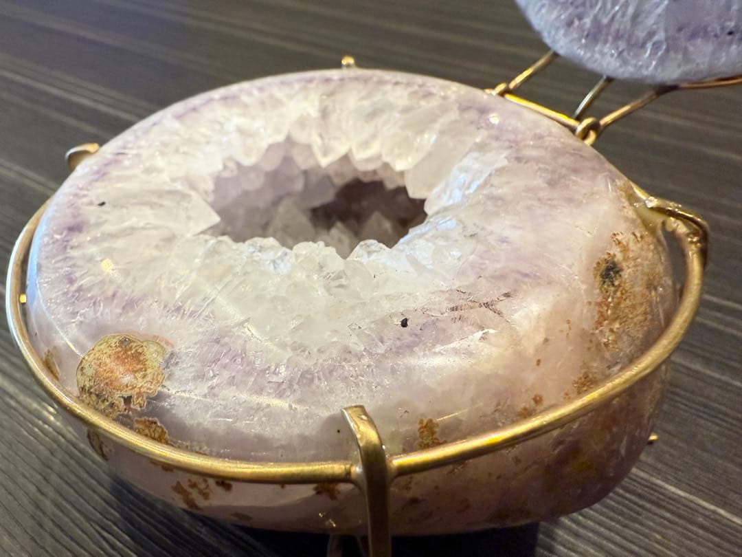 トレジャーメノウ アメジスト 台座付き ペア 蓋付き ジオード 瑪瑙 天然石