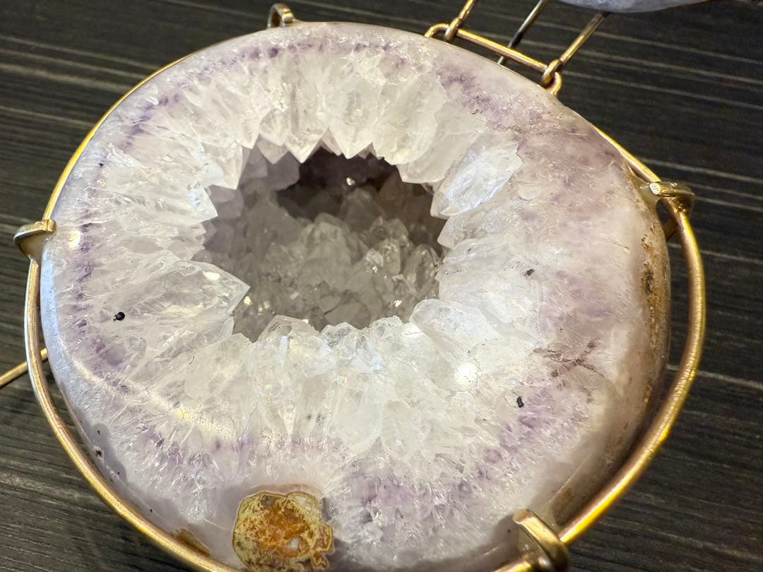 トレジャーメノウ アメジスト 台座付き ペア 蓋付き ジオード 瑪瑙 天然石