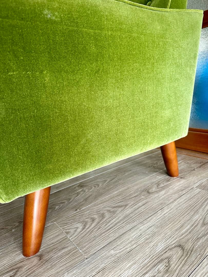 【カリモク】グリーン・ベルベット 3人掛けソファ