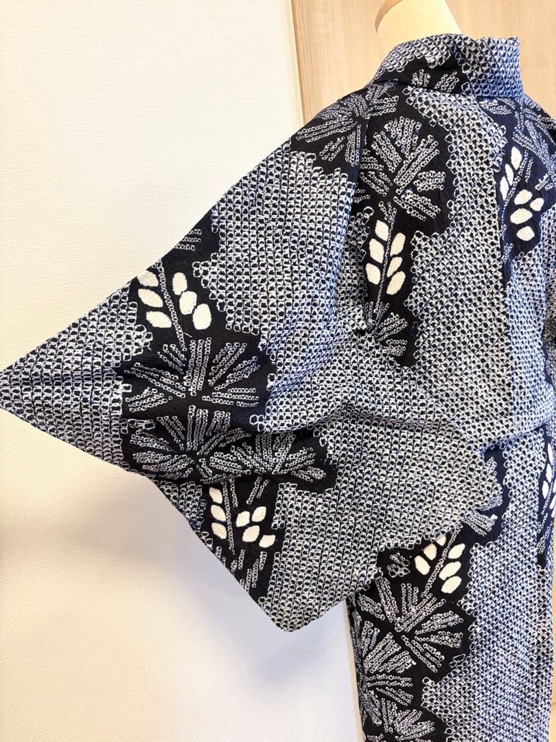 浴衣 絞り 紺色 青 広衿 2507181