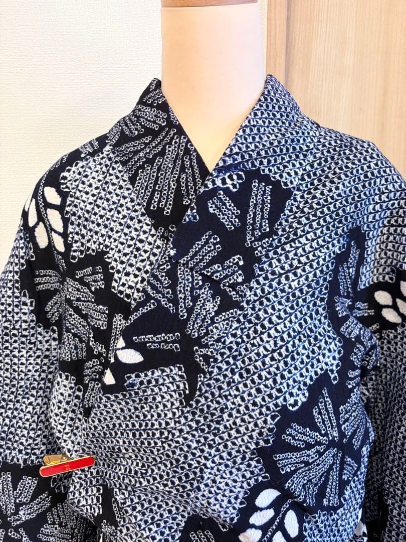 浴衣 絞り 紺色 青 広衿 2507181