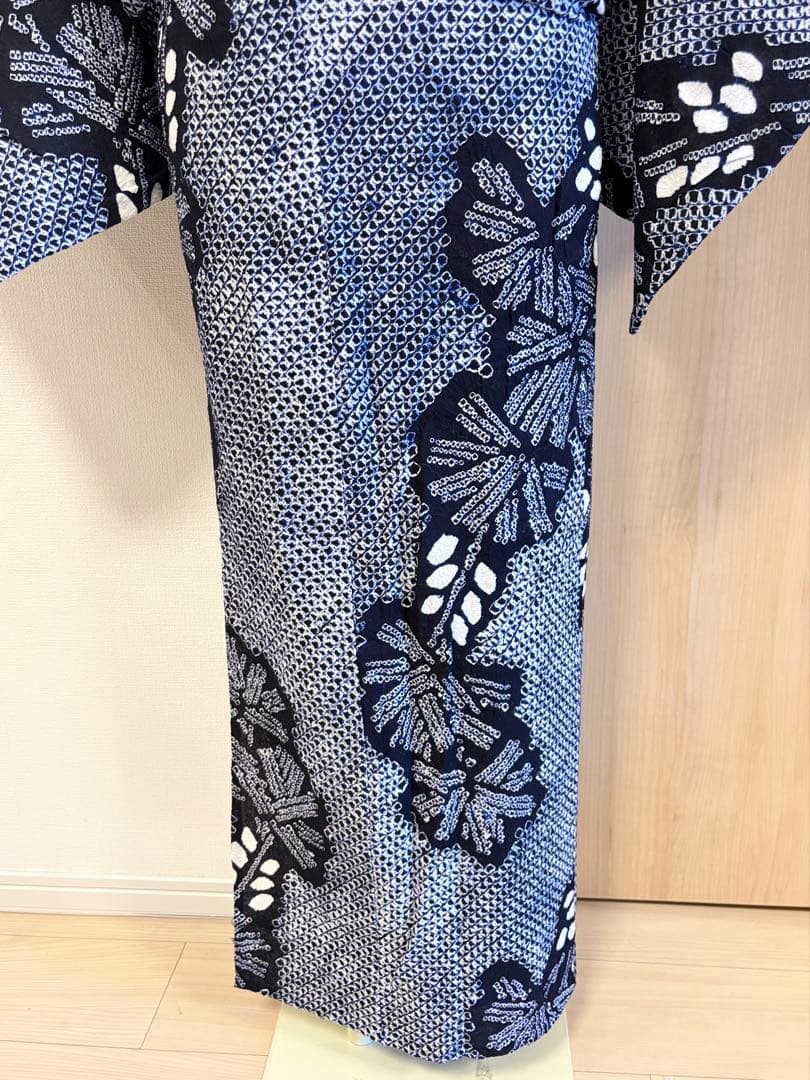 浴衣 絞り 紺色 青 広衿 2507181