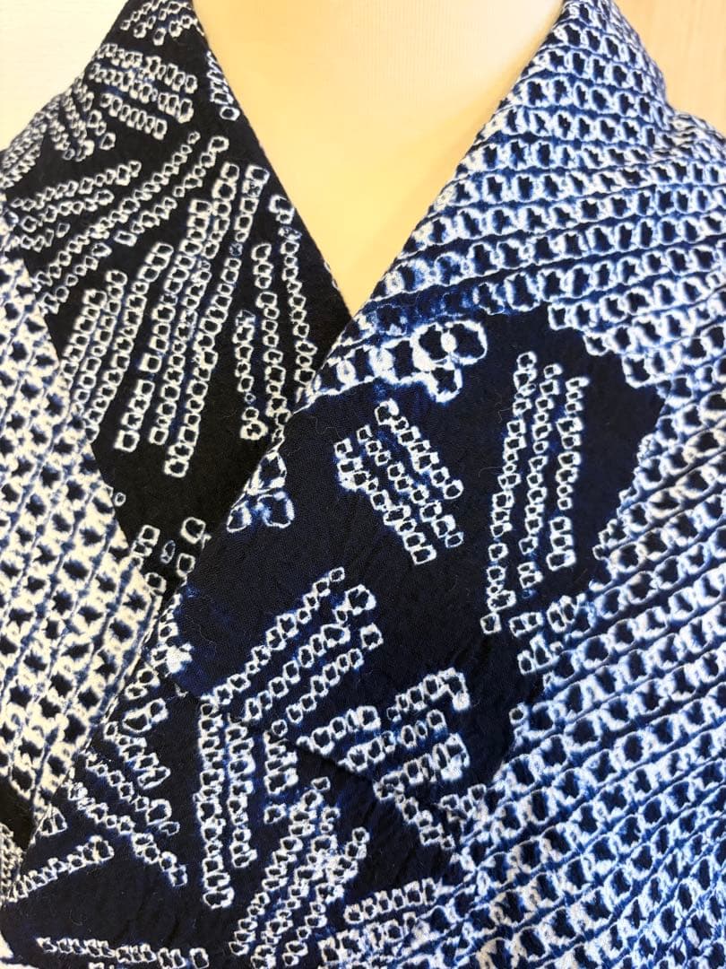 浴衣 絞り 紺色 青 広衿 2507181