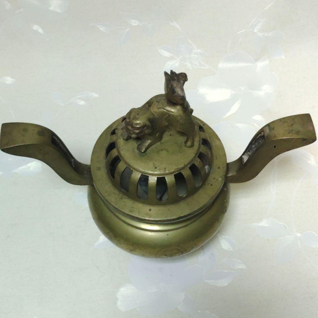 香炉　寺院仏具　獅子摘双耳三足香炉　真鍮製　金属工芸　ミ10