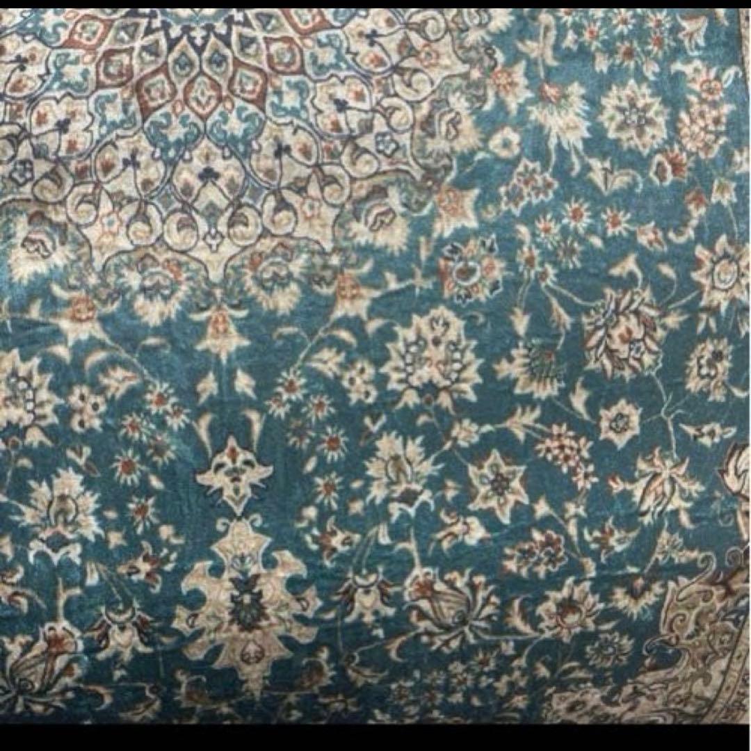 新品　ペルシャ風柄プリントラグ140×200cm ポリエステル製　ブルーグリーン