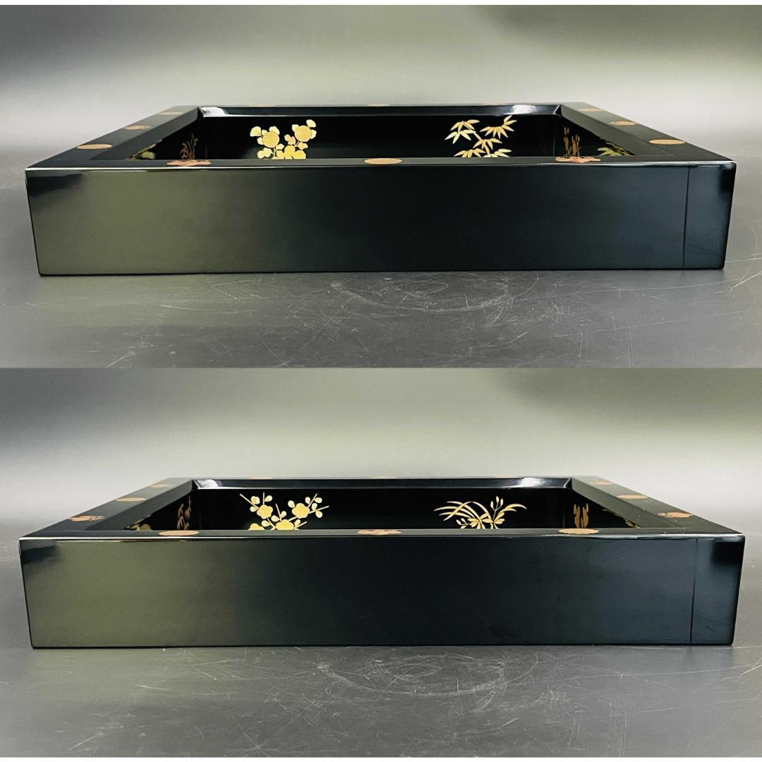 【未使用保管品】高台寺蒔絵 四君子文 黒塗 炉縁 茶道具 箱付き