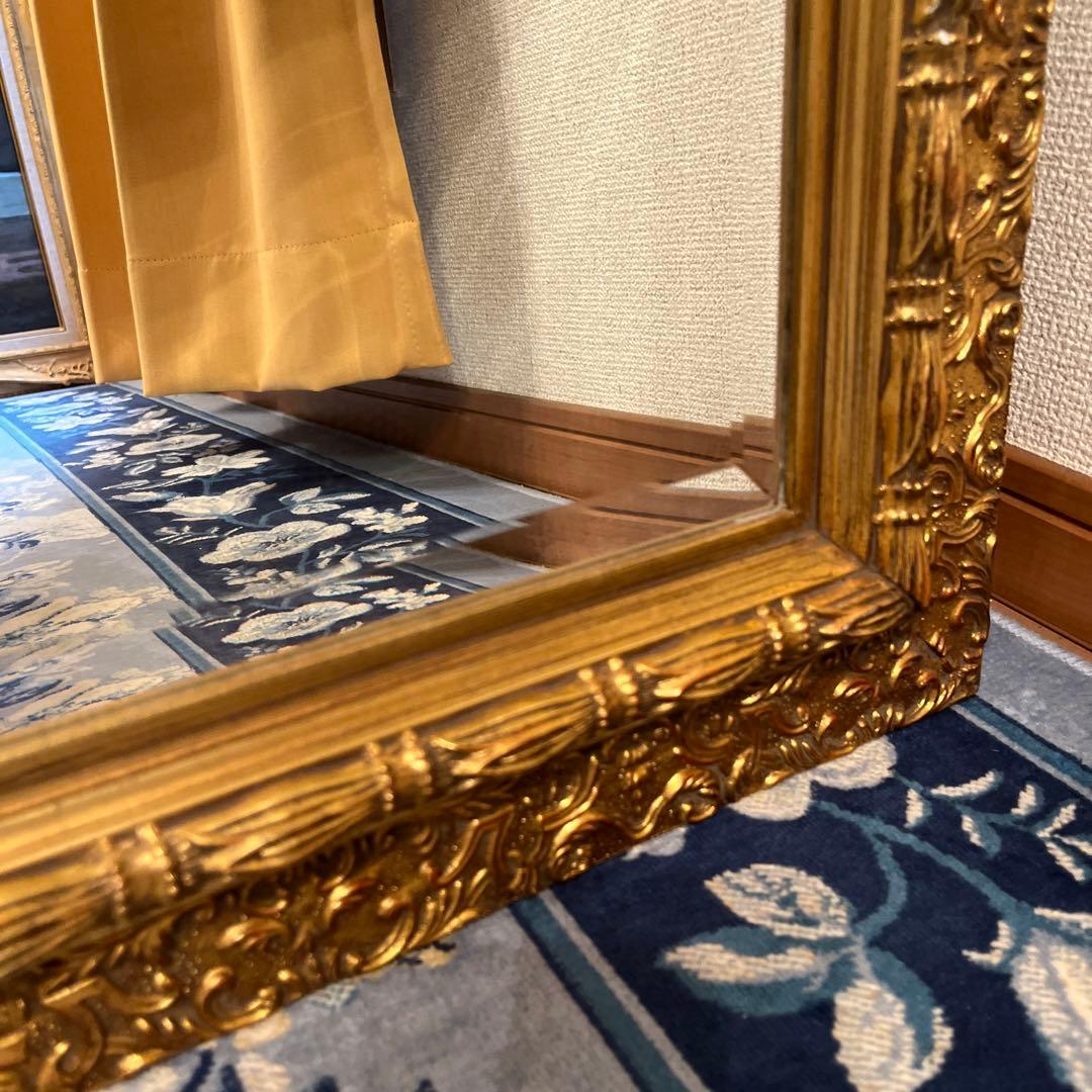 【るり】装飾的なゴールドフレームミラー 中型