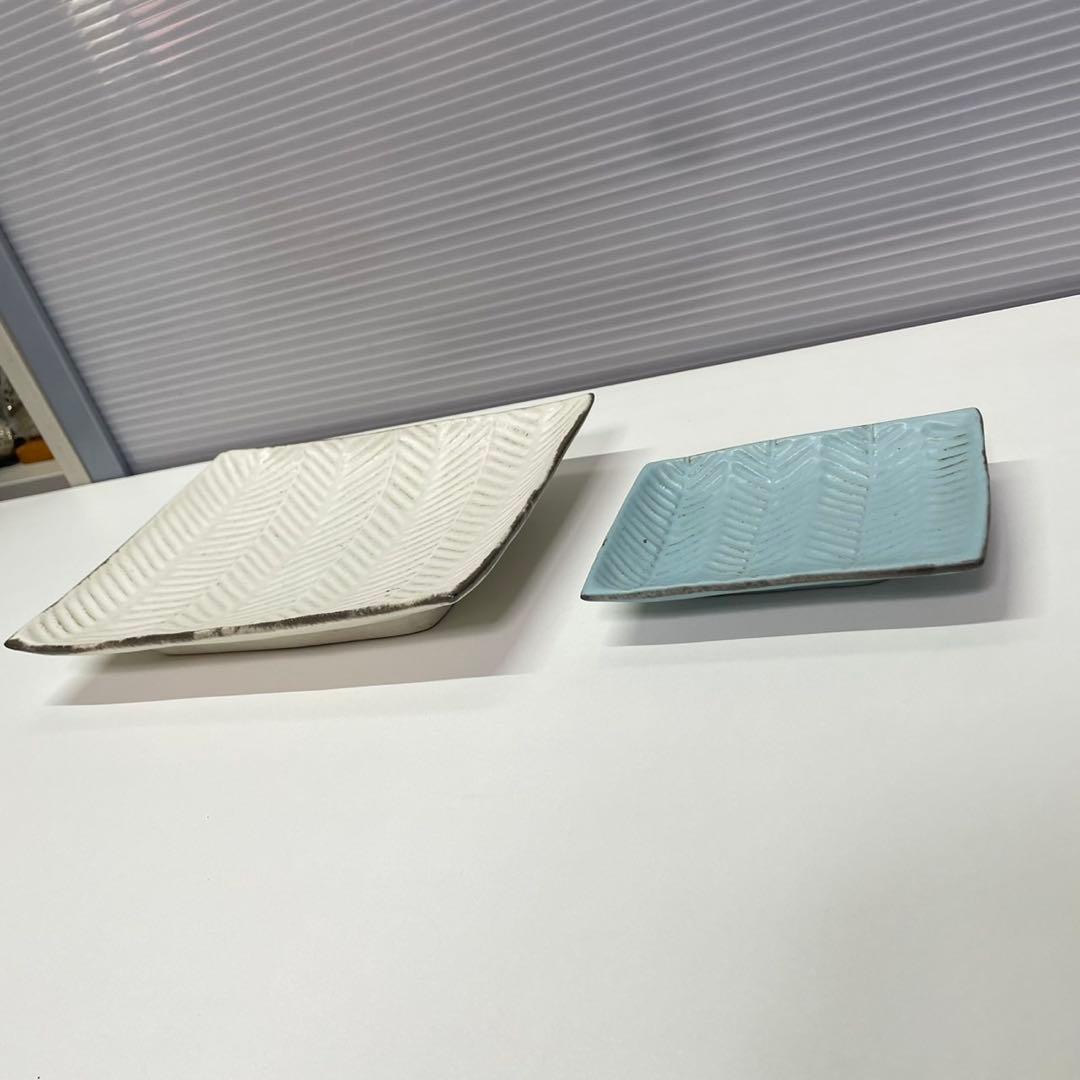 石岡信之 作家物 食器 7点セット 花皿 ヘリンボーン 角皿 豆皿 白 青淡