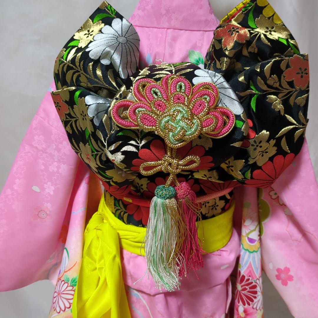 七五三　７歳用　ピンク着物コーディネート一式　簪セット付き　美品