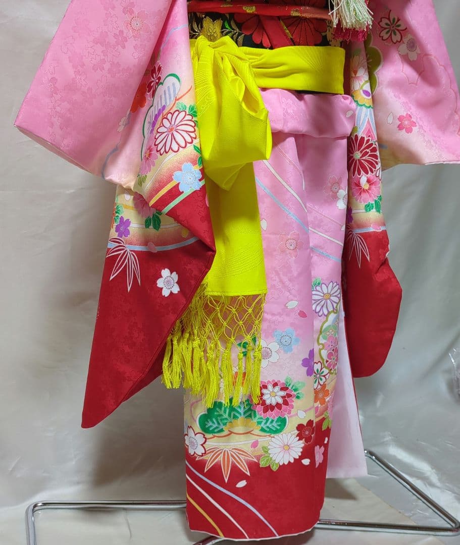 七五三　７歳用　ピンク着物コーディネート一式　簪セット付き　美品