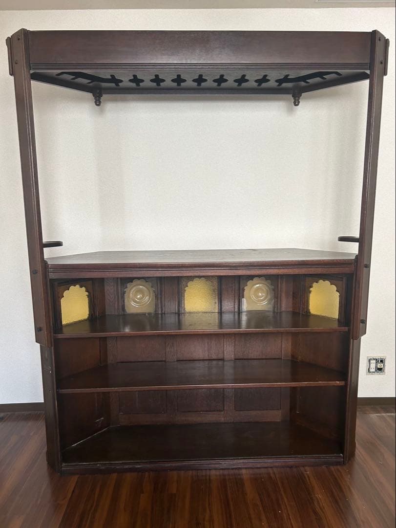 大塚家具 一点物 木製バーカウンター 彫刻入り ダークブラウン